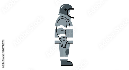 Side Profile Illustration of a Firefighter in Gray Protective Uniform.