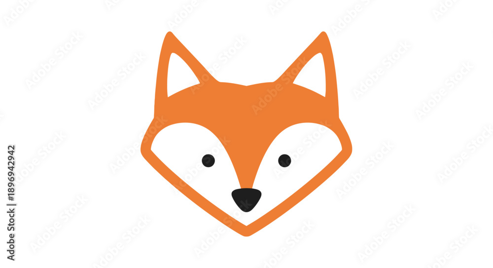Fototapeta premium Stylized Orange Fox Face with Pointed Ears and Black Eyes.