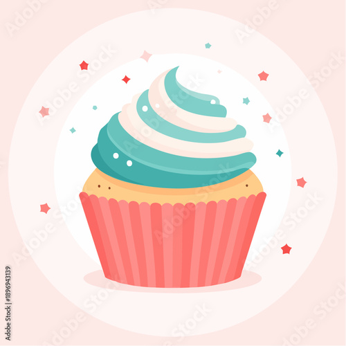 Cupcake with Blue and White Frosting.