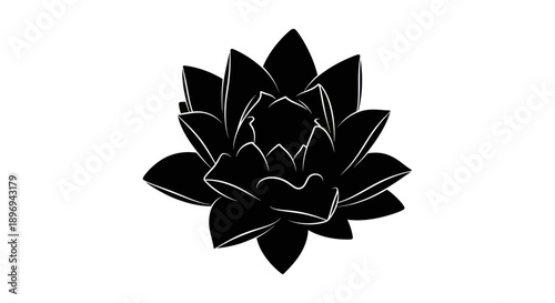 Stylized Black Flower Silhouette with Detailed Petals.
