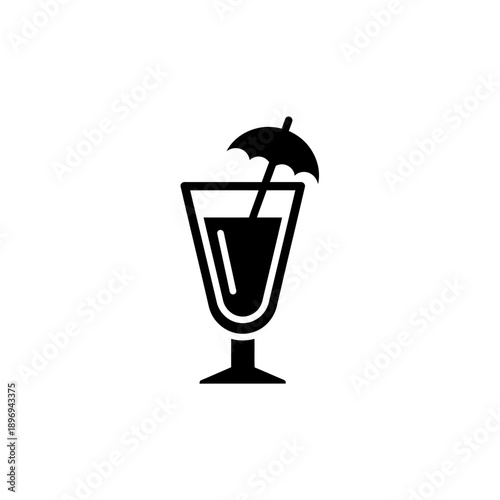 Cocktail Glass Icon – Tropical Drink Umbrella Silhouette Illustration