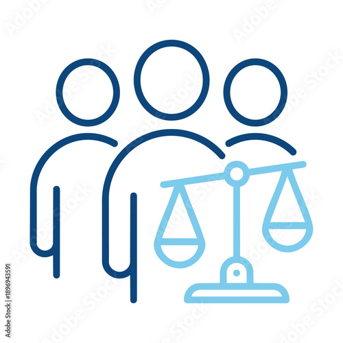 Justice concept with people and scales of justice depicted in a clean silhouette high quality professional