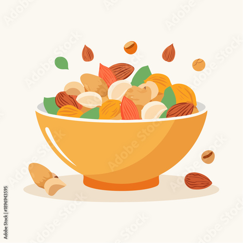 Colorful Mixed Nuts in Yellow Bowl.