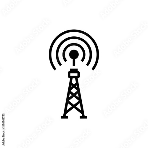 Wireless Signal Tower Icon Communication Antenna Network Broadcast Vector Illustration