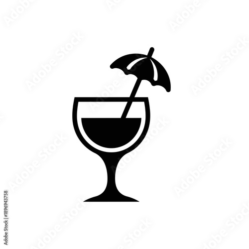 Cocktail Glass Icon – Tropical Drink Umbrella Silhouette Illustration