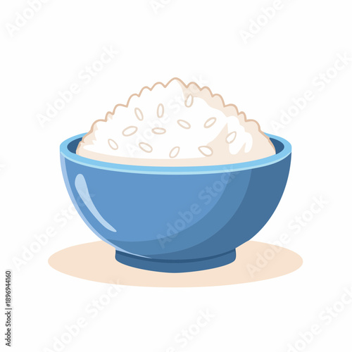 Bowl of White Rice Illustration Ceramic.