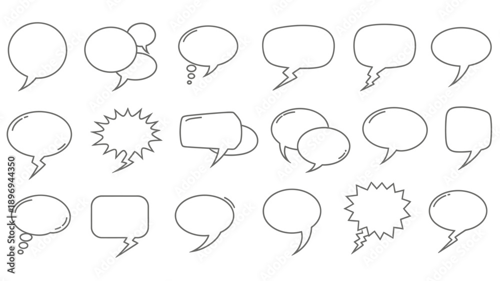 Fototapeta premium Collection of Various Outline Speech Bubbles in Different Shapes.