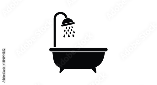 Simple black icon depicting a bathtub with a showerhead above