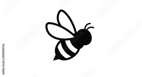 A simple black and white illustration of a flying honeybee