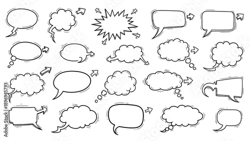 Hand-drawn Speech Bubbles Collection with Various Shapes and Arrows
