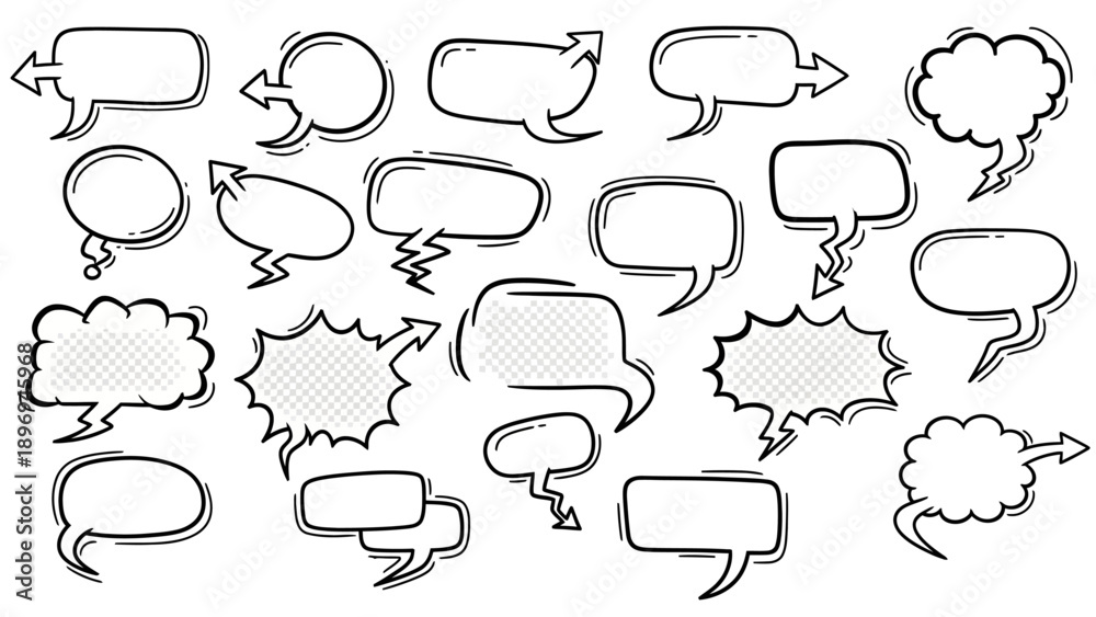 Fototapeta premium Hand-drawn Comic Speech Bubbles with Various Shapes and Outlines