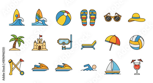 Summer Beach Vacation Icons Collection.