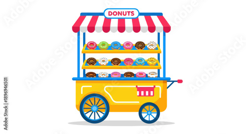 Colorful Donut Cart Displaying Assorted Sweet Treats.
