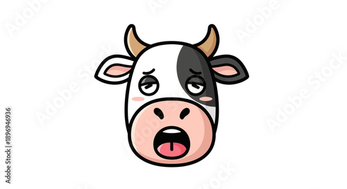Cartoon Cow Face with Open Mouth and Tired Eyes.