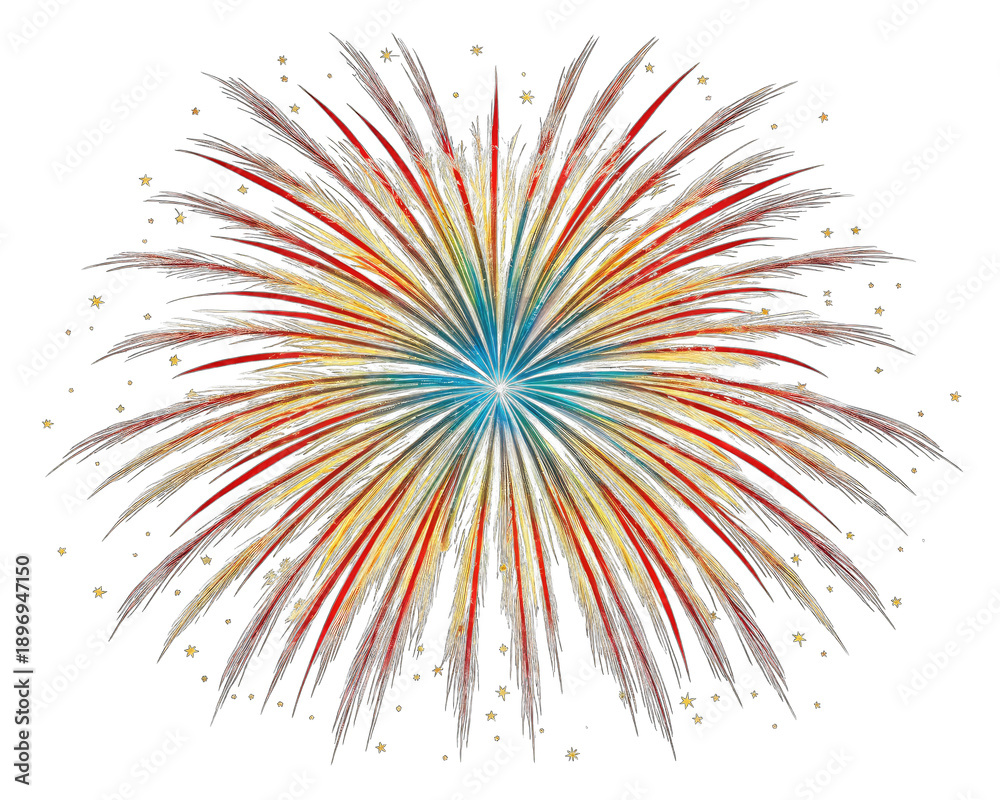 Obraz premium Colorful firework explosion with gold sparks on white background transparent background