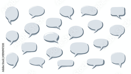 Collection of Various Light Blue Speech Bubbles with Dark Shadows, Isolated.