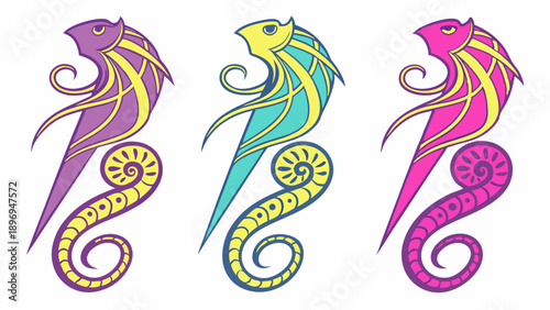 Vibrant Stylized Seahorse Tattoo Designs for Ocean Life Branding Tattoo Parlor Web Graphics