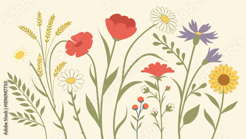 Vibrant Summer Wildflower Bouquet Illustration for Rustic Wedding Invitations Packaging Branding Design