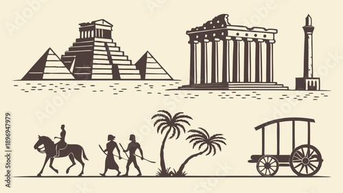 Ancient Civilizations Travel History Icons for Education Tourism Web Design Graphics Journey Adventure