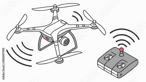 Remote Controlled Quadcopter Drone Flying with Camera Transmitting Signal to Operator Radio Controller for Aerial Photography and Surveying