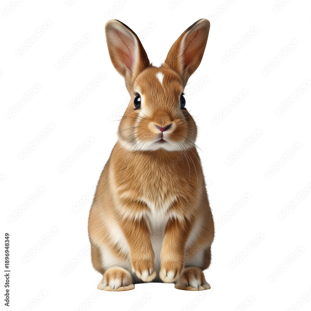 Obraz premium Adorable brown rabbit with white markings sitting upright isolated on transparent background