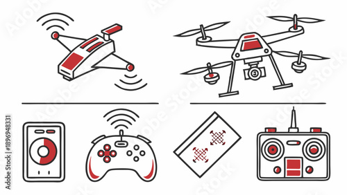 Drone Technology Icons Remote Control Quadcopter Flying Gadgets for Aerial Photography and Surveying Projects