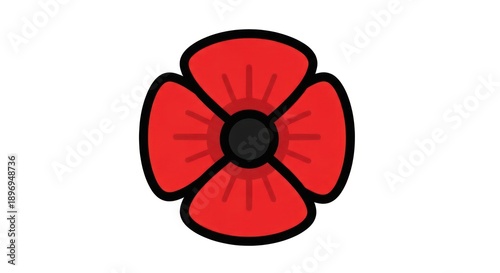 Red flower icon on white, illustration of a remembrance poppy