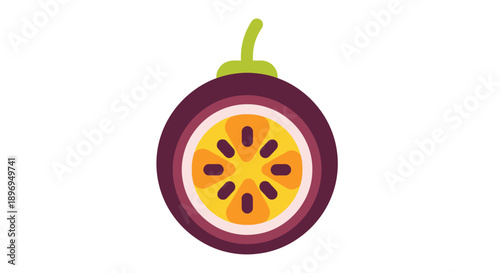 Stylized Passion Fruit Half Illustration with Juicy Pulp and Seeds.