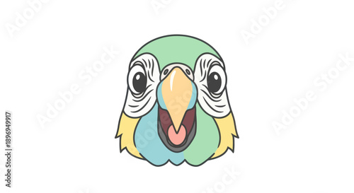 Cartoon Parrot Head with Open Beak and Detailed Eyes.