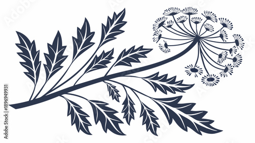 Elegant Botanical Illustration Dark Blue Herbaceous Plant Branch for Organic Branding Design Projects