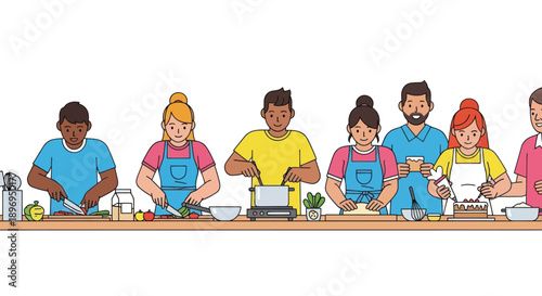Diverse Group of People Cooking Together at Kitchen Counter.