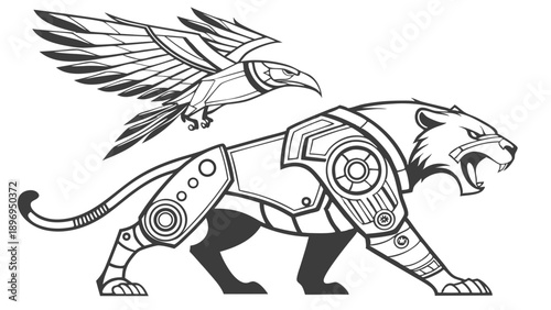 Wallpaper Mural Cybernetic Panther and Eagle Mascot Logo Design for Gaming Tech Security Power Speed Strength Adventure Torontodigital.ca