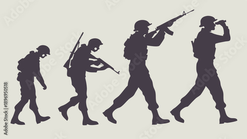 Soldier Evolution Silhouette Progression Infantry Combat Training Readiness for Military Recruitment and Defense Campaigns