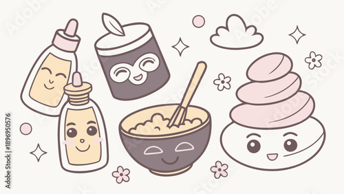 Cute Kawaii Spa and Wellness Ingredients for Relaxation and Self-Care Product Design