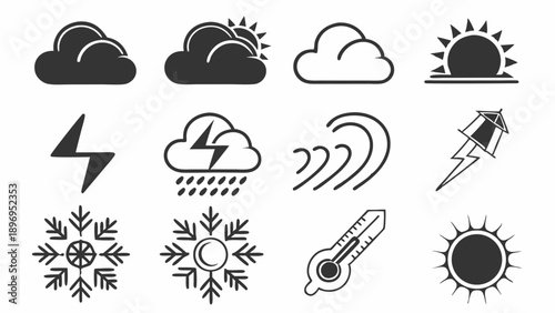 Weather Icons Set for Meteorology Forecast App Design Climate Change UI Elements for Website Graphics