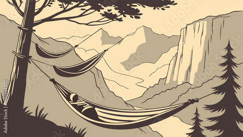 Relaxing in Mountain Hammock Over Valley View Perfect for Travel Vacation Adventure Escape Design