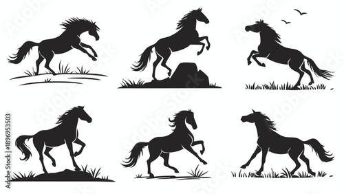 Dynamic Horse Silhouettes Collection Wild Stallions Rearing Galloping Vector Icons for Equestrian Sports Logos Design Elements