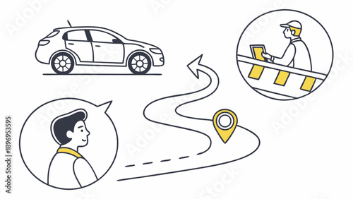 Driver Navigation Route Planning Car Journey Logistics Tracking Destination Arrival for Delivery Service App Interface