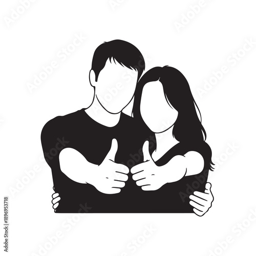 Romantic Approval Gesture Couple Silhouette Illustration