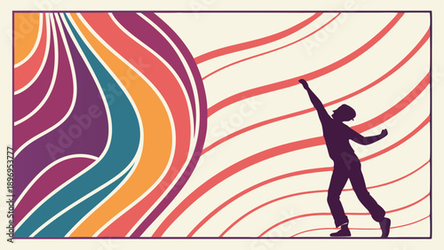 Vibrant Abstract Background with Reaching Silhouette for Achievement Success Growth and Dynamic Energy