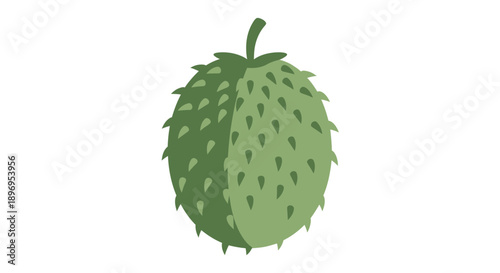 Green Soursop Fruit with Spikes and Stem Tropical Produce.