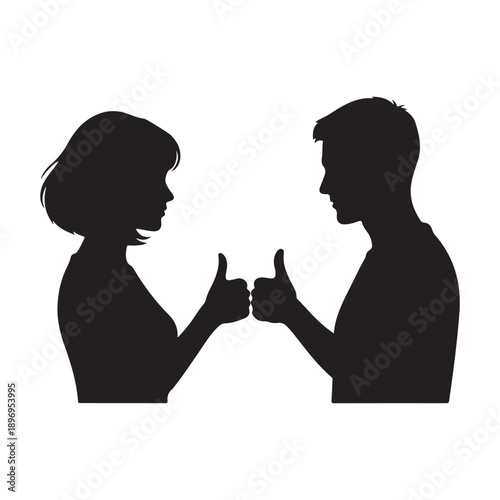 Happy Lovers Thumbs Up Silhouette on White Background