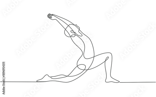 Woman in warrior yoga pose, minimalist line art