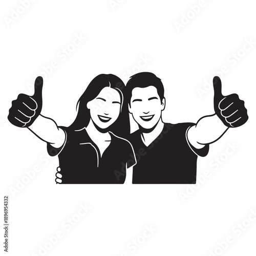 Valentine Couple Thumbs Up Minimal Silhouette Design