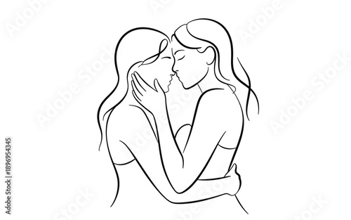 Couple kissing, passionate line art illustration