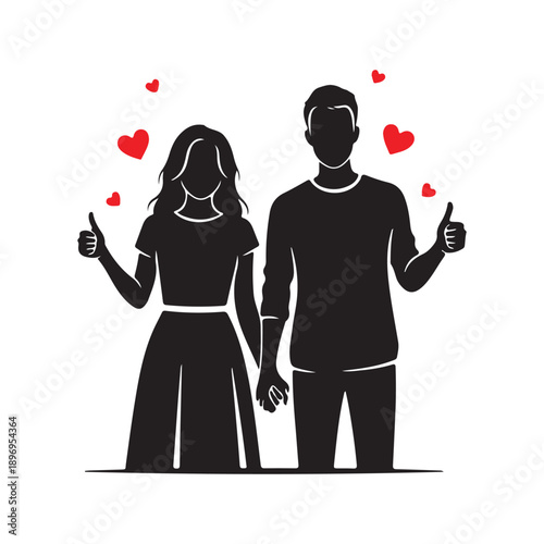 Happy Romantic Couple Showing Like Sign Vector