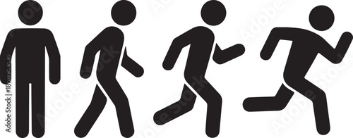 Man stands, walk and run icon set. People symbol. Person standing, walking and running illustration. Run, walk, stand. Vector illustration