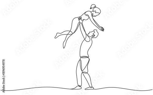Man lifting woman in dance pose, dynamic line art