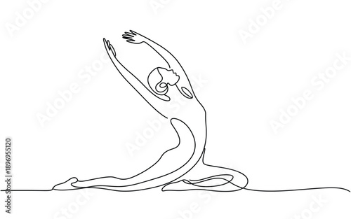 Woman in yoga pose, elegant stretching continuous line art