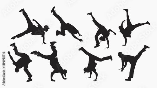 Breakdancing Silhouettes Dynamic Bboy Poses for Sports Fitness Hip Hop Dance Flyers Posters Web Design